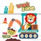 Lion and digger construction funny animal cartoon,vector illustration