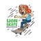 Lion doing skateboard. logo animal. vector illustration