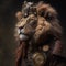 A lion is dressed in a steampunk outfit. AI