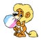 Lion eating cotton candy cartoon illustration