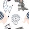 Lion, giraffe, elephant, crocodile baby seamless pattern. Scandinavian cute print.