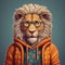 Lion In Glasses And Sweater: Realistic Portrayal With Graphic Design-inspired Illustrations