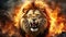 lion with glowing eyes with fire on background