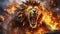 lion with glowing eyes with fire on background