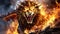 lion with glowing eyes with fire on background