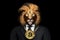 Lion with Golden Bitcoin around his neck, Motivation Business