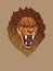 Lion growls, open mouth, angry animal