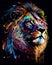 lion head in colorful graffiti paint