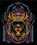 Lion head cyberpunk warrior with sacred geometry background for poster and tshirt design