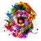 Lion head with eyeglasses and creative abstract elements on colorful background