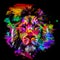 Lion head with eyeglasses and creative abstract elements on colorful background