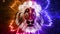 Lion Head Fantasy with particle wave effect and abstract cloudy background
