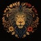 Lion head mandala on a black background. Generative AI.