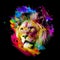 Lion head in the night graphic design concept