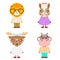 Lion horse deer hippo cute animal boy girl cubs mascot cartoon icons set flat design vector illustration