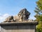 Lion on the iconic Chain Bridge in Budapest Hungary that carries traffic across the River Danube in the Baroque city of Budapest