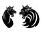 Lion king wearing royal crown and queen lioness head black vector design set