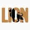 Lion logo with double exposure. Animal silhouette with text. Modern trendy illustration for poster.