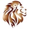 The lion logo is painted brown on a white background. Silhouette of an animal lion