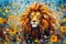 Lion made of oil paint modern art with sunflower Generative AI