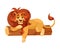 Lion with Mane as Proud Powerful Wild African Animal Lying on Log Vector Illustration