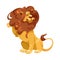 Lion with Mane as Proud Powerful Wild African Animal Sitting Vector Illustration