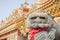 Lion marble head in front of an ancient architecture in chinese temple