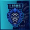 Lion mascot esport logo design illustrations vector template, Blue Lion logo for team game streamer youtuber banner twitch discord