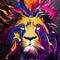 Lion in multi-colored pieces of paint. 3D render