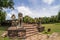 Lion and Naga sandstone statue in Phimai historical park.Prasat