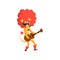 Lion playing the guitar, cute musician animal cartoon character with musical instrument vector Illustration on a white