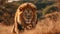 Lion portrait on savanna safari landscape image photography lighting, Generated AI