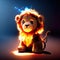Lion in the rays of light on a dark background. 3d rendering AI Generated animal ai