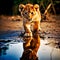 The lion is reflected in the water. Generative AI