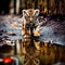 The lion is reflected in the water. Generative AI