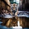 The lion is reflected in the water. Generative AI