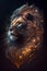 A lion\\\'s head connected to a galactic nebula. A lion on a black background