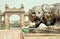 Lion sculpture like a guard of royal royal Palace of Mysore. Landmark of Karnataka state, India
