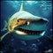 lion shark muzzle with jaws with sharp serrated teeth, intelligent expressive eyes with penetrating glance, the underwater kingdom