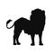 Lion silhouette. Black shape of african animal. Wild savannah king. Isolated leo print. Front view. Savanna scene