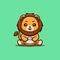 Lion Sitting Gaming Cute Creative Kawaii Cartoon Mascot Logo