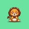 Lion Sitting Shocked Cute Creative Kawaii Cartoon Mascot Logo