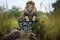 a lion sitting on a throne made of stacked rocks in a field of tall grass