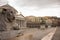 Lion statue in front of cathedral at Plebiscito square, Naples. Italian architecture concept.