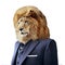 Lion in suit, isolated on white, business concept