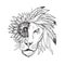 Lion with Sunflower Helianthus Feather and Leaves as Mane Viewed from Front Tattoo Drawing Black and White