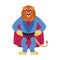 Lion superhero. Super Wild animal in mask and raincoat. Strong Beast