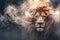 Lion surround with swirl smoke. dynamic composition and dramatic lighting