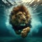 lion swimming underwater