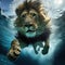 a lion swimming underwater in pool or clear river